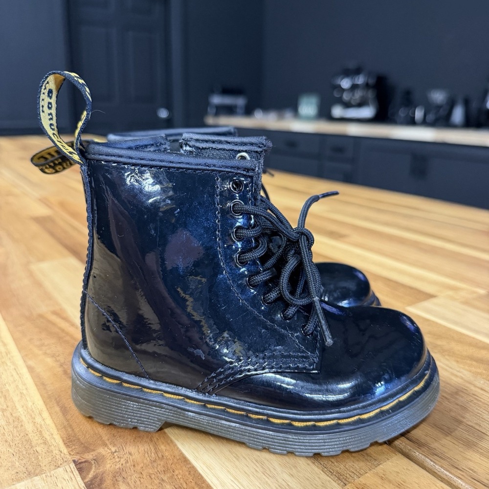 Dr. Martens 1460 T Combat Boot Black Leather Zip Toddler Size 7 Shiny
